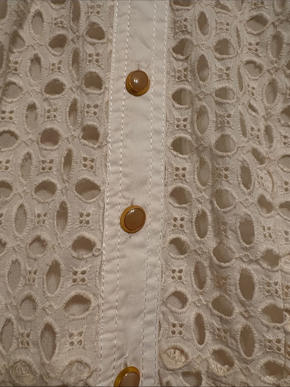 Zara Cream Eyelet Lace Long-Sleeve Shirt Dress with Gold Buttons - Picture 3 of 8